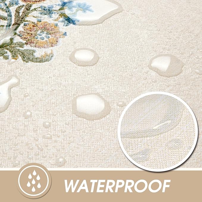 Waterproof Vinyl Tablecloths, Heavy Duty Oil Proof Spill Proof Plastic Table Cloth, Wipe Clean PVC Table Cover for Spring Indoor and Outdoor Use (Embroidery Flower, 54”×108”, Rectangle)